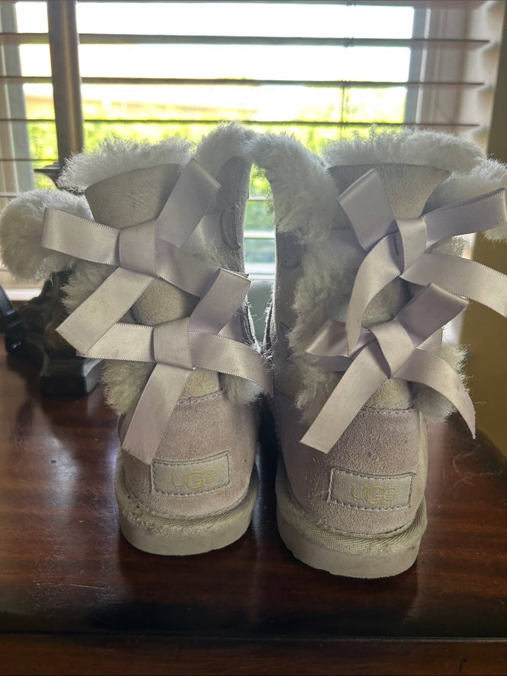 UGG Lavender Kids Bailey Bow Plush Shearling Lined Boots